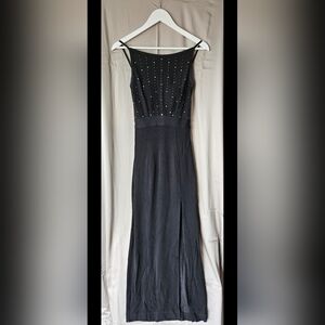 Vintage Tadashi Shoji Black Maxi Dress With Slit
